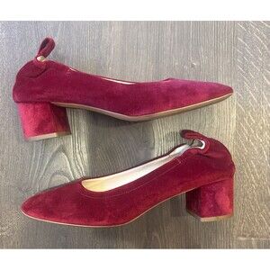 Everlane The Day Red Velvet Scrunch Back Low 2" Block Heels Sz 9.5 Made Italy